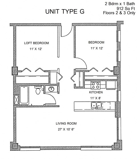 Residences at Capitol Heights Apartment 2D floor plan - Ouray